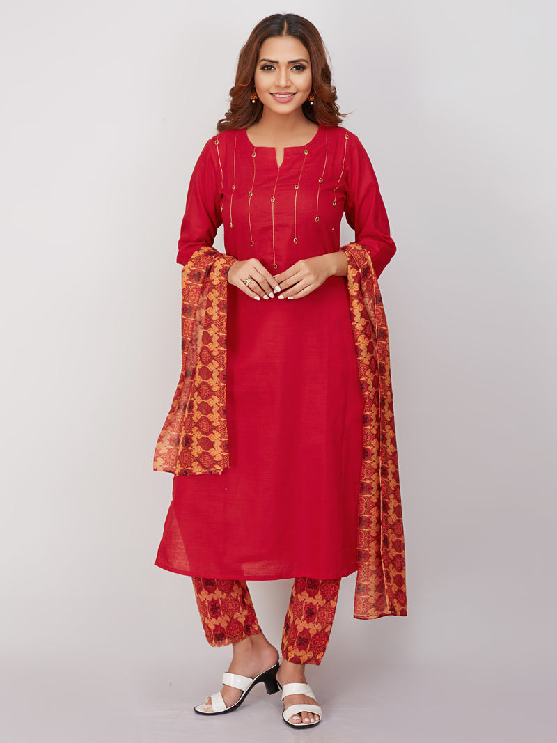 Simply Elegant Kurti Set With Printed Pant And Dupatta