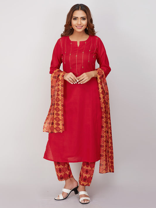 Simply Elegant Kurti Set With Printed Pant And Dupatta