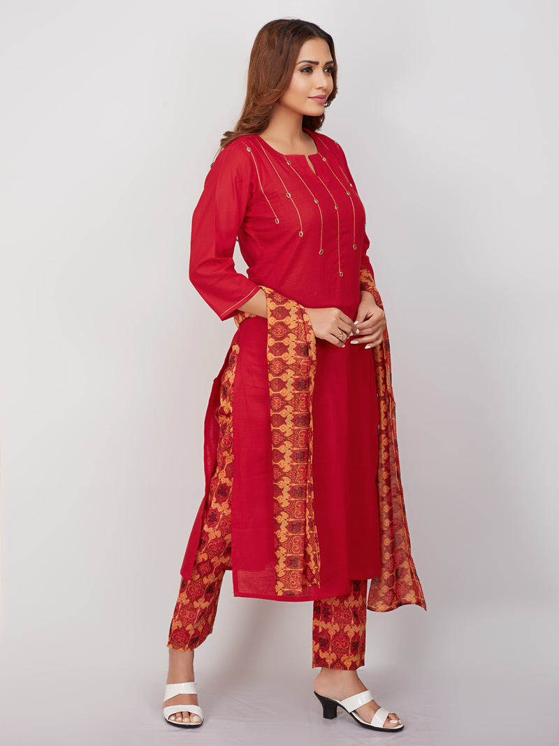 Simply Elegant Kurti Set With Printed Pant And Dupatta