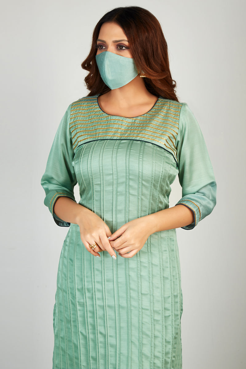 Straight Fit Turquoise Kurti Set