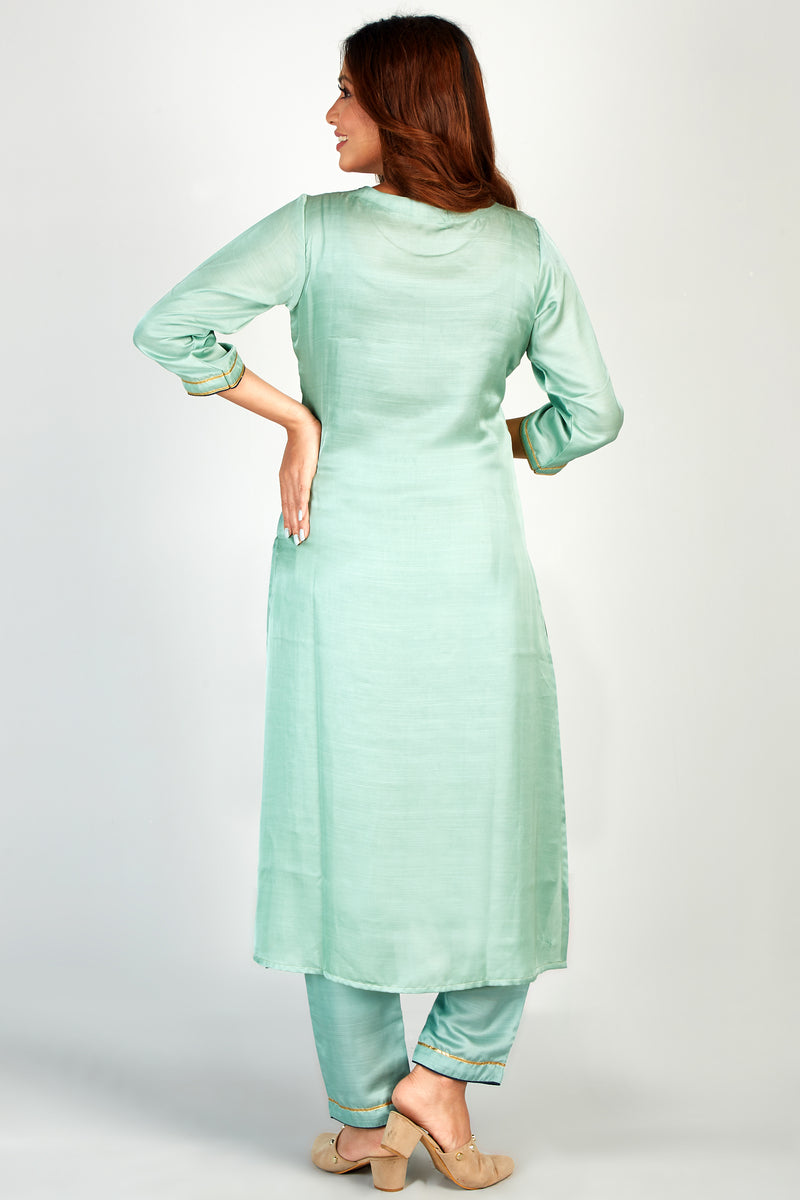 Straight Fit Turquoise Kurti Set