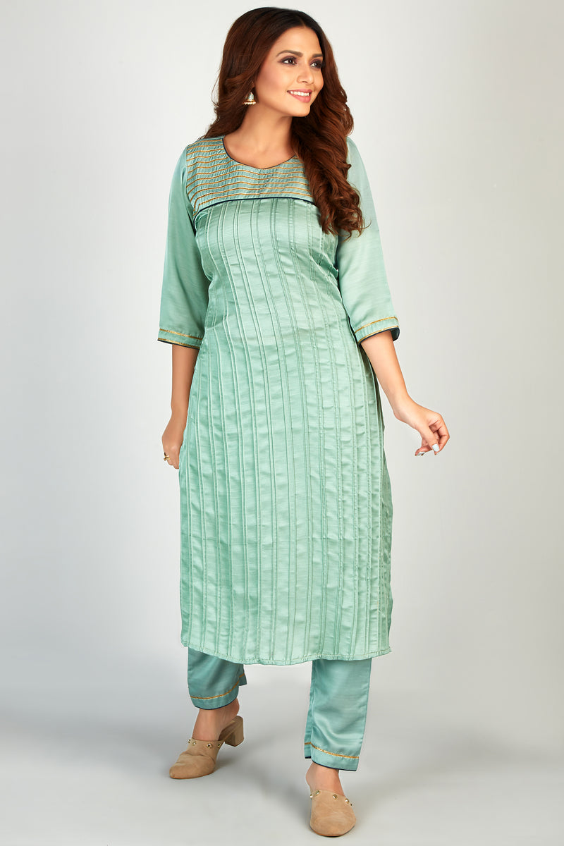 Straight Fit Turquoise Kurti Set