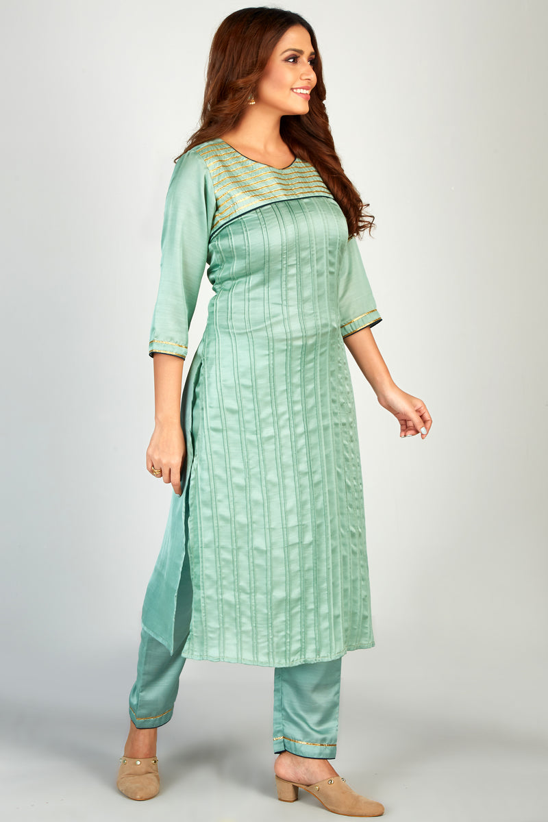 Straight Fit Turquoise Kurti Set