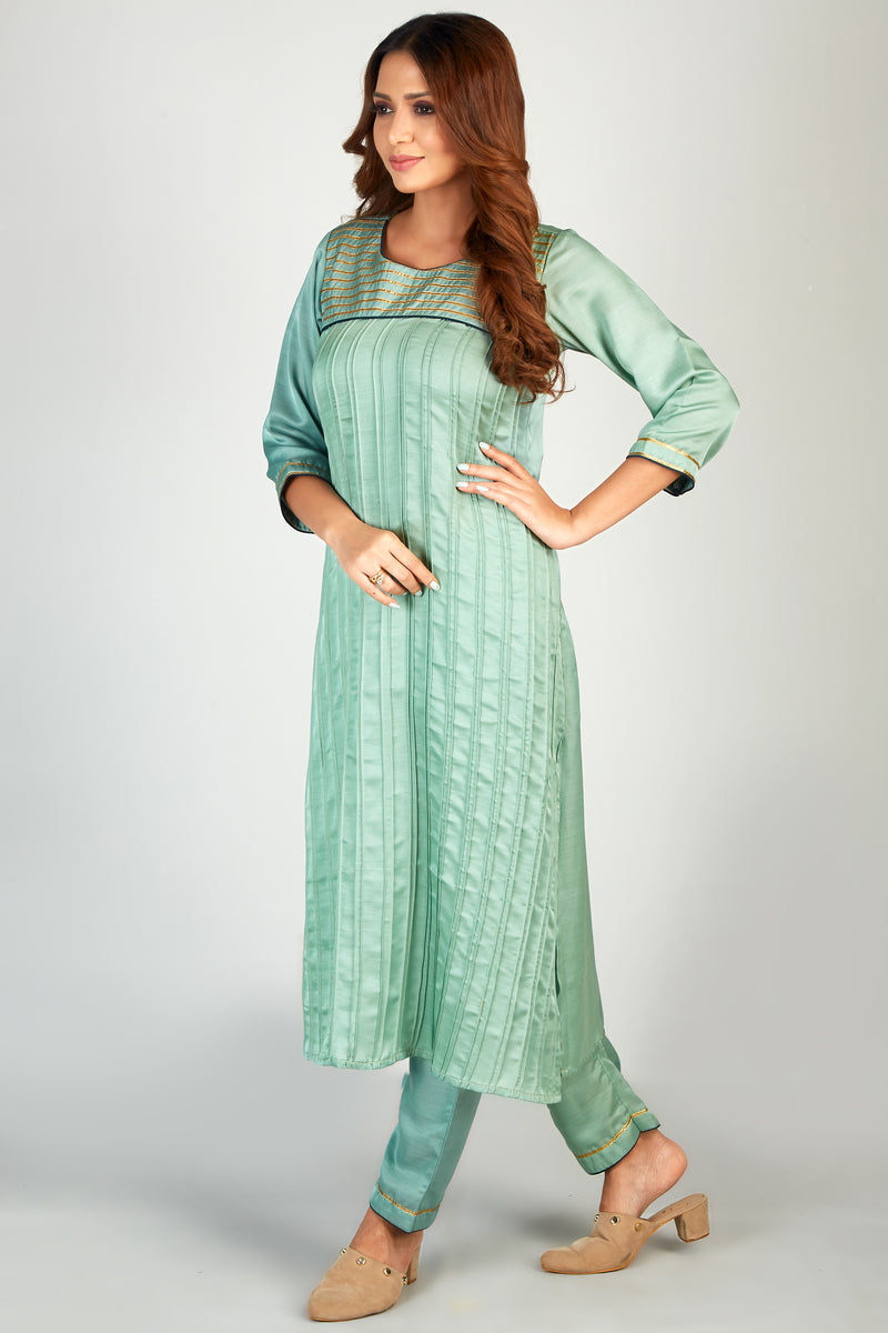 Straight Fit Turquoise Kurti Set